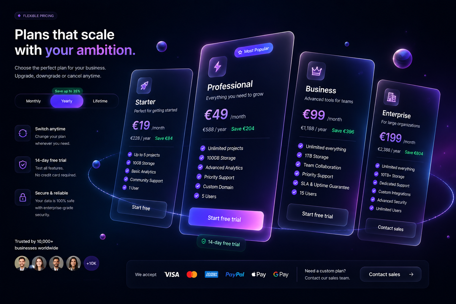 Floating 3D Pricing Cards